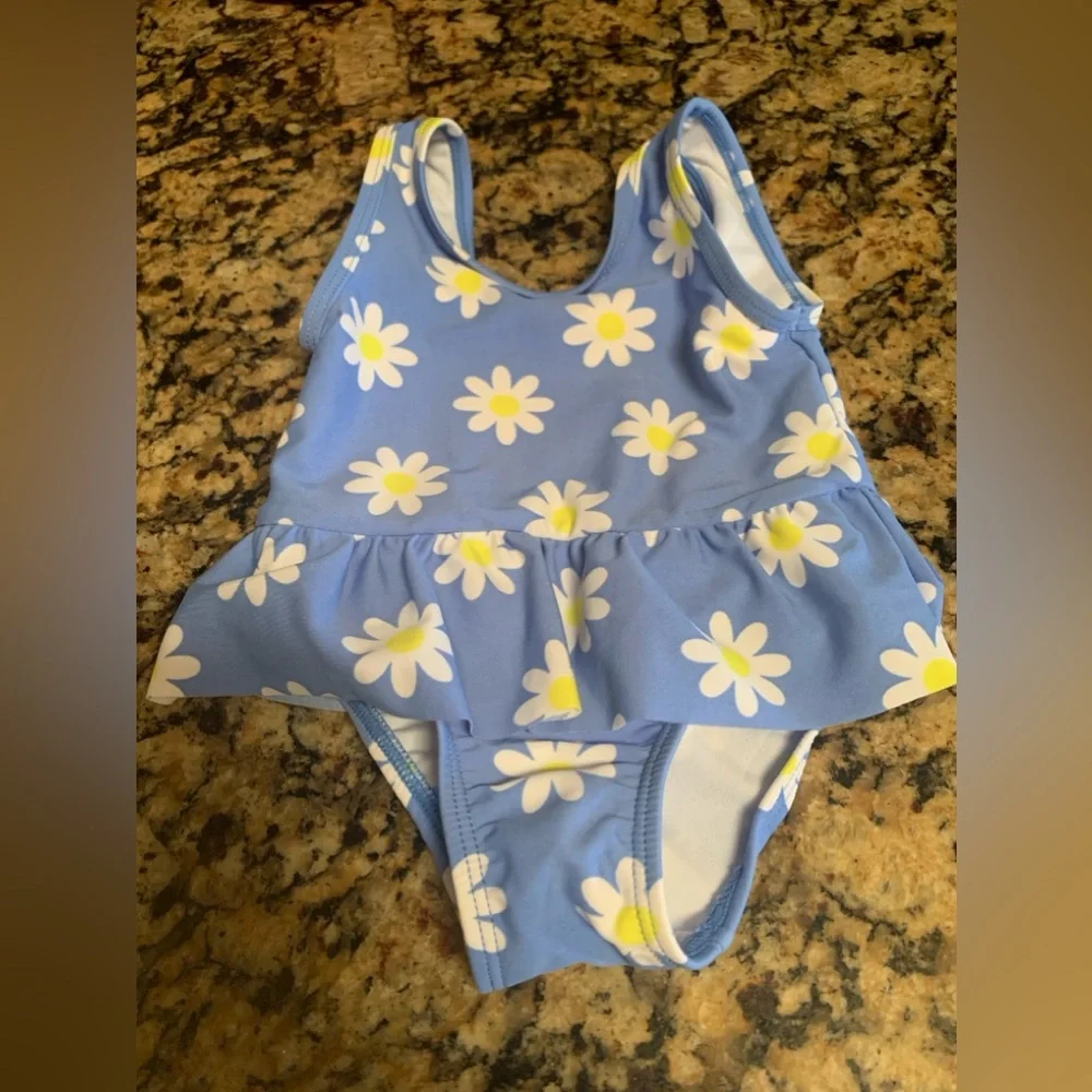 The Children’s Place Blue with Daisies One Piece Swimsuit